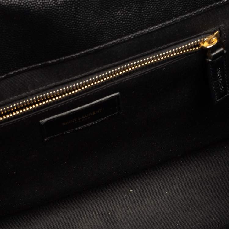 Pre Owned Saint Laurent Black Chevron Quilted Leather Monogram Envelope Shoulder Bag
