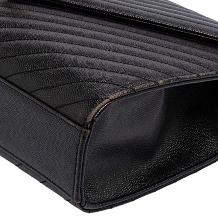 Pre Owned Saint Laurent Black Chevron Quilted Leather Monogram Envelope Shoulder Bag