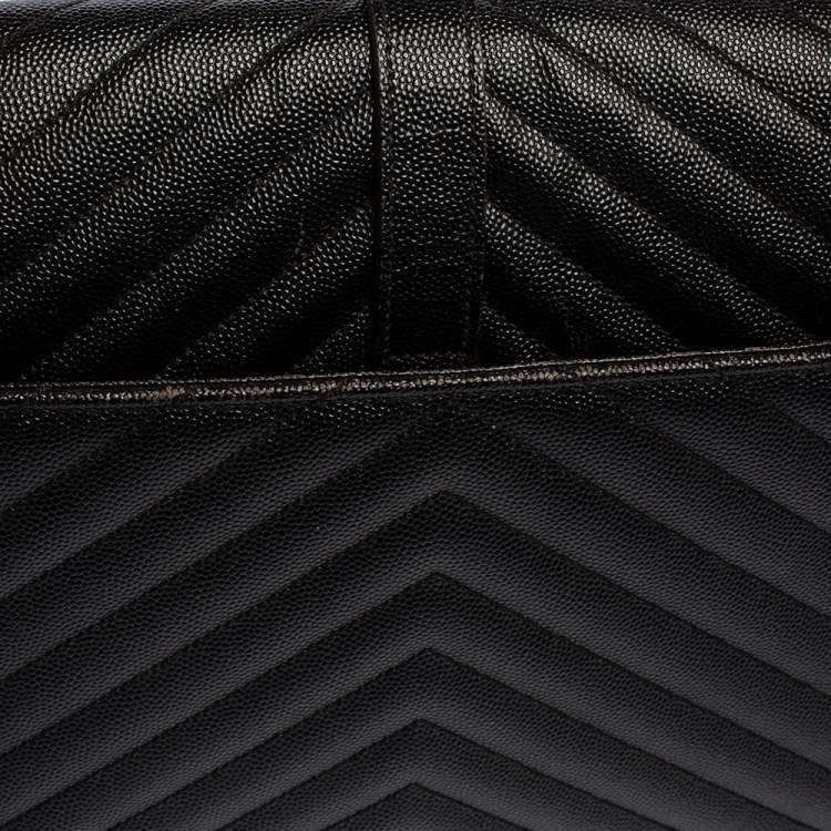 Pre Owned Saint Laurent Black Chevron Quilted Leather Monogram Envelope Shoulder Bag