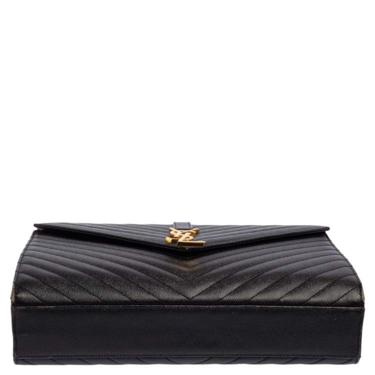 Pre Owned Saint Laurent Black Chevron Quilted Leather Monogram Envelope Shoulder Bag