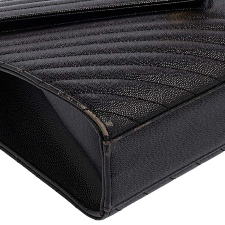 Pre Owned Saint Laurent Black Chevron Quilted Leather Monogram Envelope Shoulder Bag