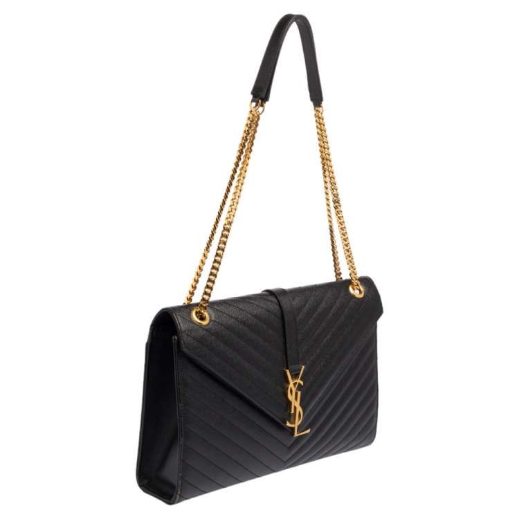 Pre Owned Saint Laurent Black Chevron Quilted Leather Monogram Envelope Shoulder Bag