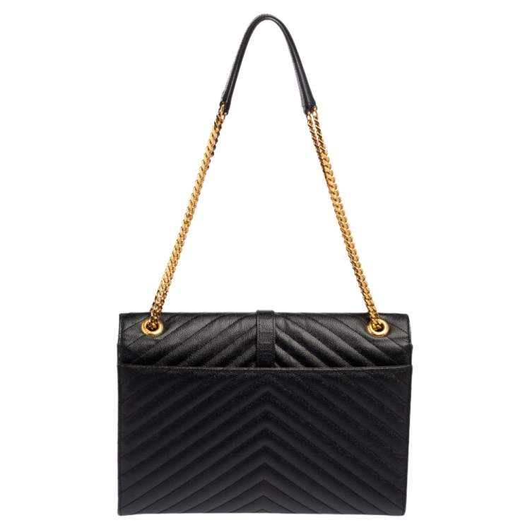 Pre Owned Saint Laurent Black Chevron Quilted Leather Monogram Envelope Shoulder Bag