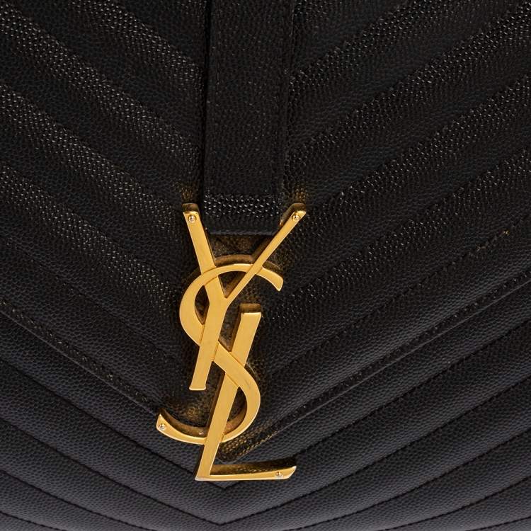 Pre Owned Saint Laurent Black Chevron Quilted Leather Monogram Envelope Shoulder Bag