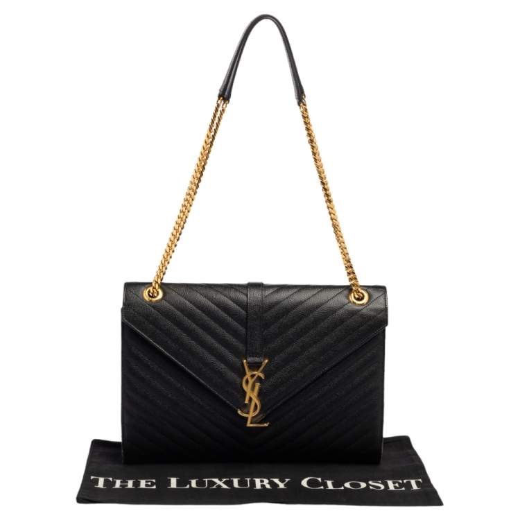 Pre Owned Saint Laurent Black Chevron Quilted Leather Monogram Envelope Shoulder Bag