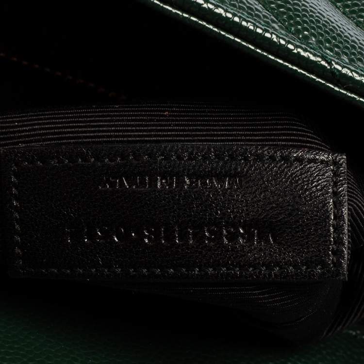 Pre Owned Saint Laurent Green Chevron Quilted Leather Monogram Envelope Shoulder Bag