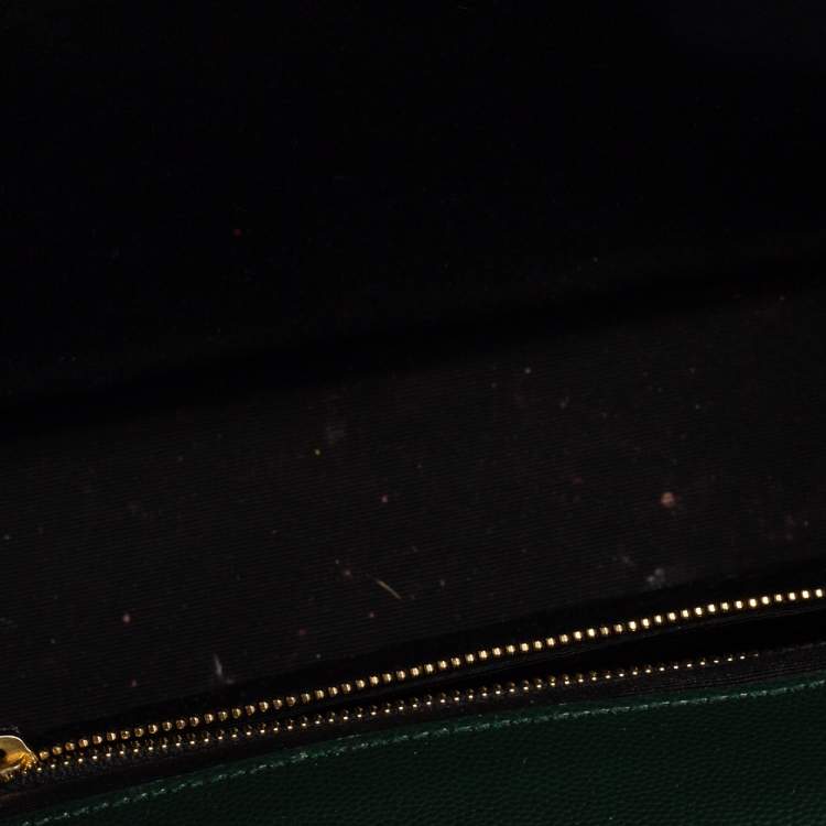 Pre Owned Saint Laurent Green Chevron Quilted Leather Monogram Envelope Shoulder Bag