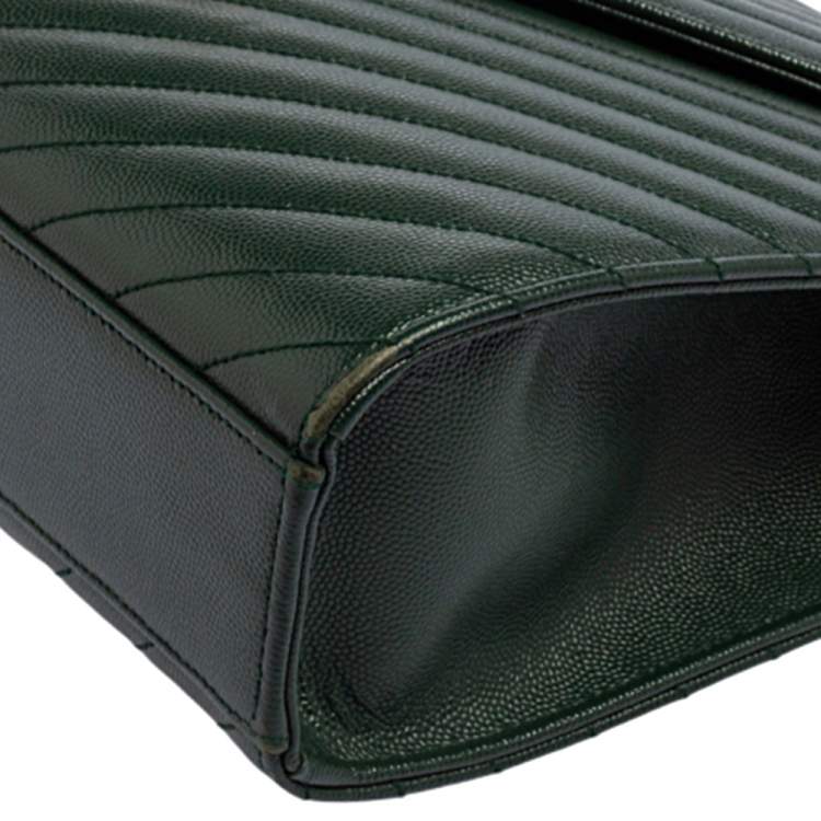 Pre Owned Saint Laurent Green Chevron Quilted Leather Monogram Envelope Shoulder Bag