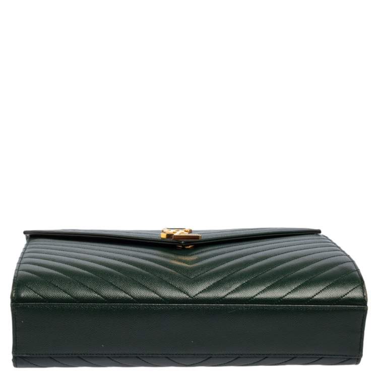 Pre Owned Saint Laurent Green Chevron Quilted Leather Monogram Envelope Shoulder Bag