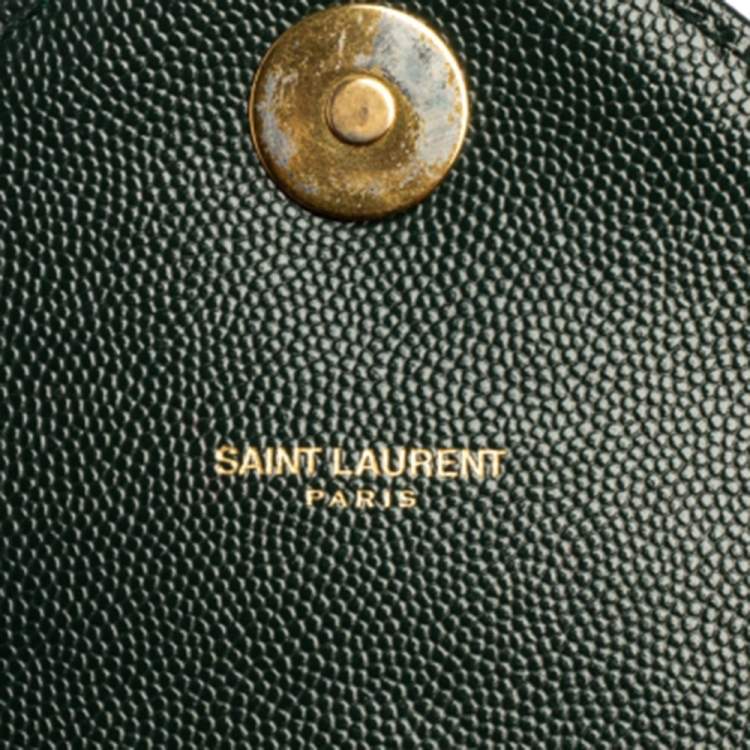 Pre Owned Saint Laurent Green Chevron Quilted Leather Monogram Envelope Shoulder Bag