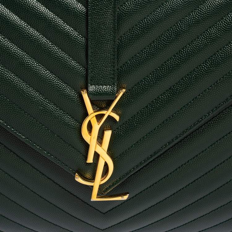 Pre Owned Saint Laurent Green Chevron Quilted Leather Monogram Envelope Shoulder Bag