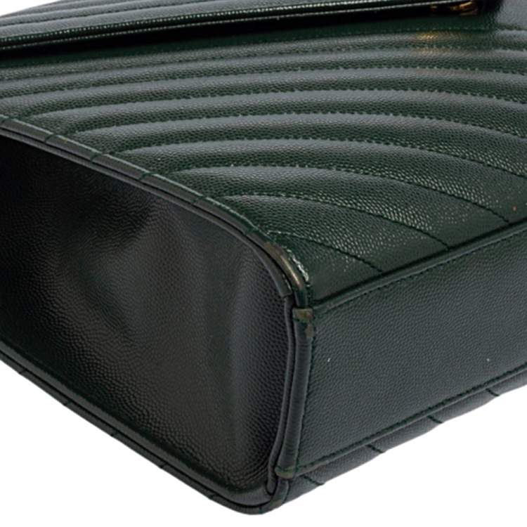 Pre Owned Saint Laurent Green Chevron Quilted Leather Monogram Envelope Shoulder Bag