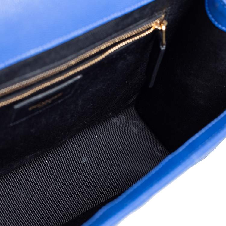 Pre Owned Saint Laurent Royal Blue Chevron Leather Monogram Envelope Shoulder Bag