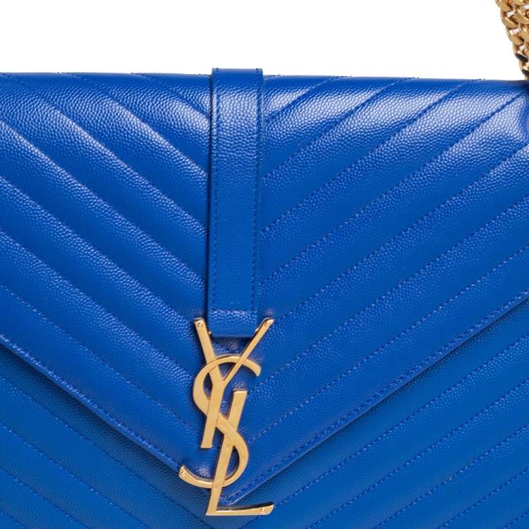 Pre Owned Saint Laurent Royal Blue Chevron Leather Monogram Envelope Shoulder Bag