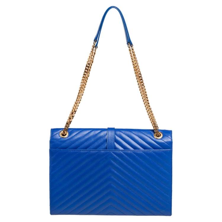 Pre Owned Saint Laurent Royal Blue Chevron Leather Monogram Envelope Shoulder Bag