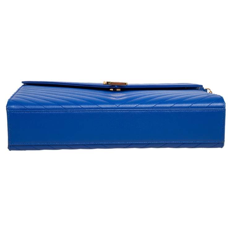 Pre Owned Saint Laurent Royal Blue Chevron Leather Monogram Envelope Shoulder Bag
