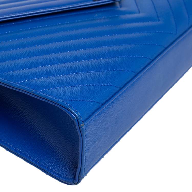 Pre Owned Saint Laurent Royal Blue Chevron Leather Monogram Envelope Shoulder Bag