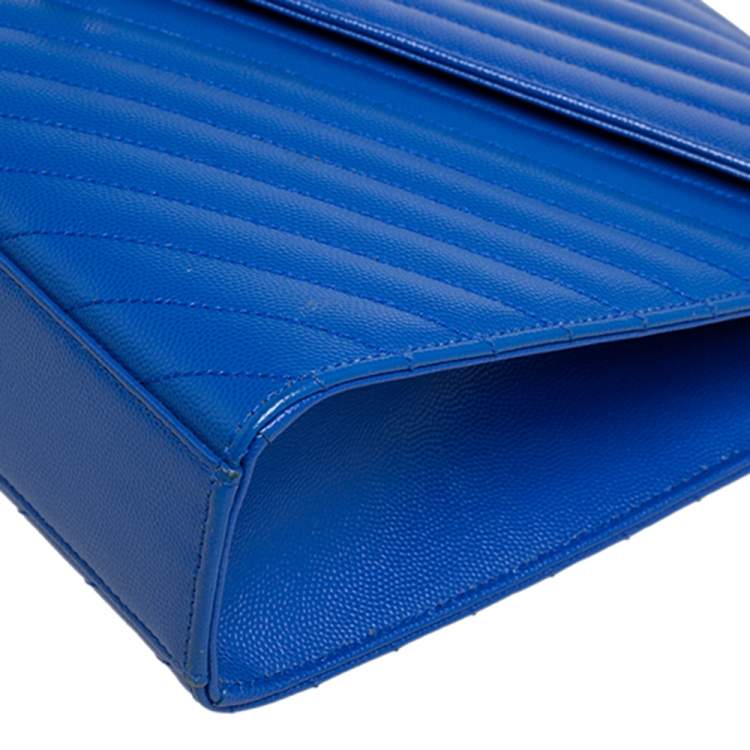 Pre Owned Saint Laurent Royal Blue Chevron Leather Monogram Envelope Shoulder Bag