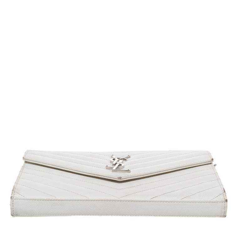Pre Owned Saint Laurent White Leather Envelope Wallet On Chain