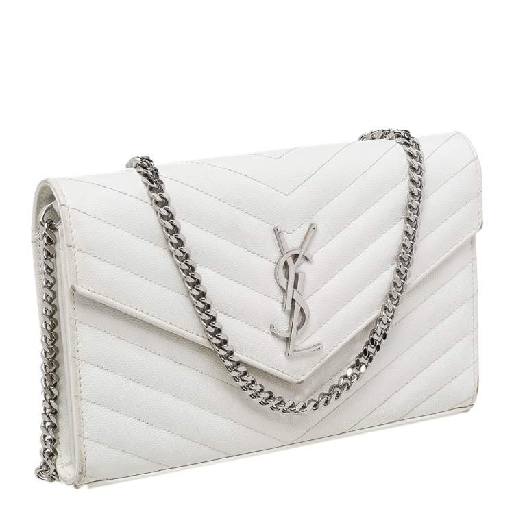 Pre Owned Saint Laurent White Leather Envelope Wallet On Chain