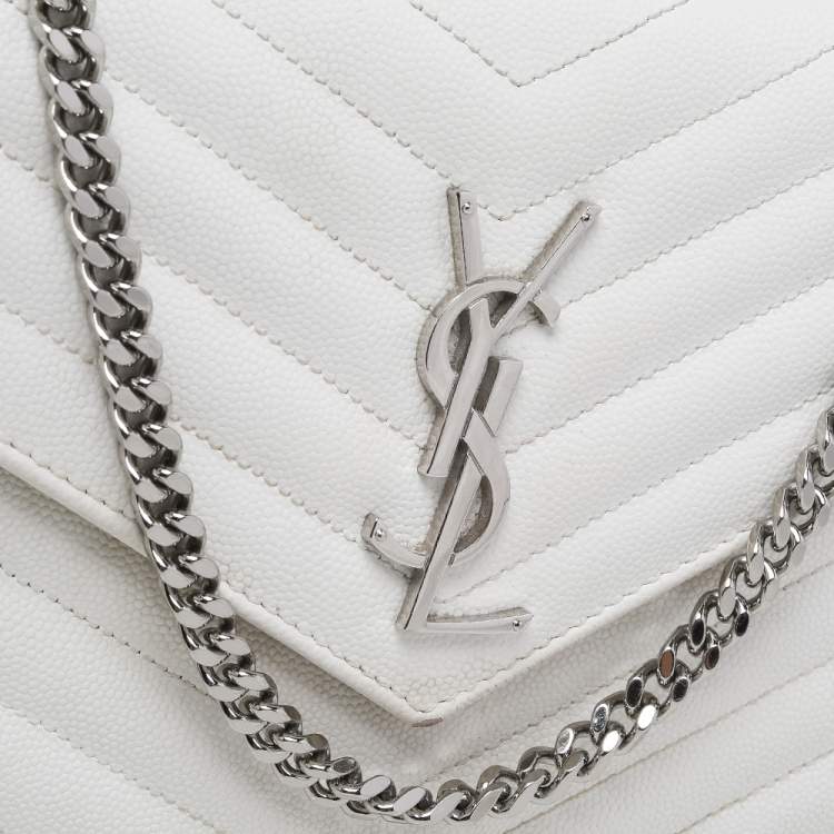 Pre Owned Saint Laurent White Leather Envelope Wallet On Chain