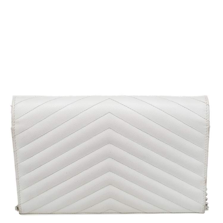Pre Owned Saint Laurent White Leather Envelope Wallet On Chain