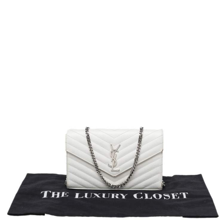 Pre Owned Saint Laurent White Leather Envelope Wallet On Chain