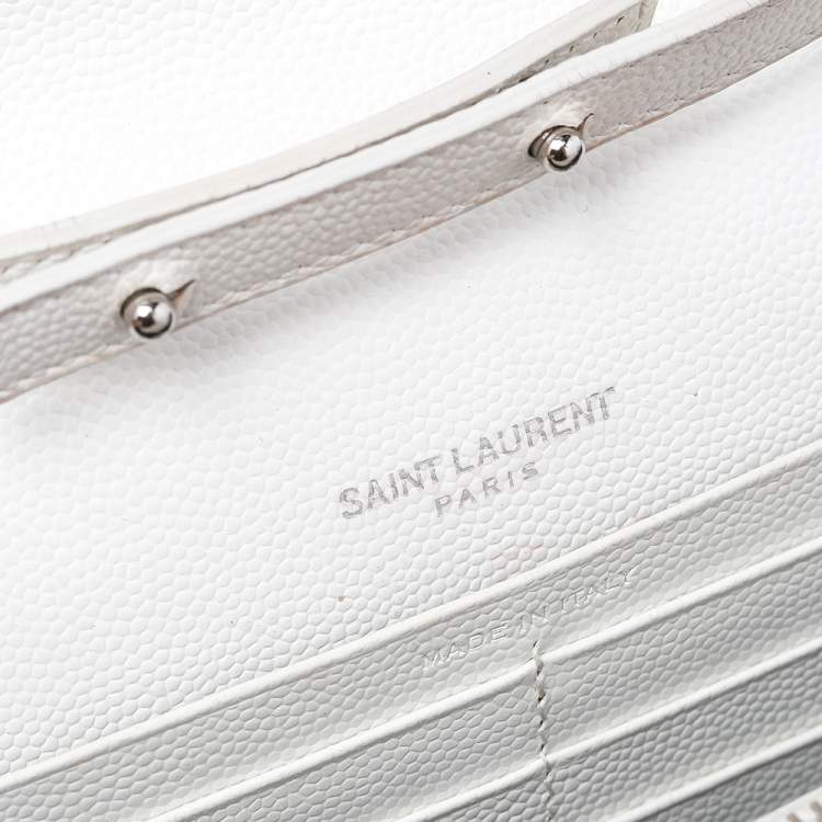 Pre Owned Saint Laurent White Leather Envelope Wallet On Chain