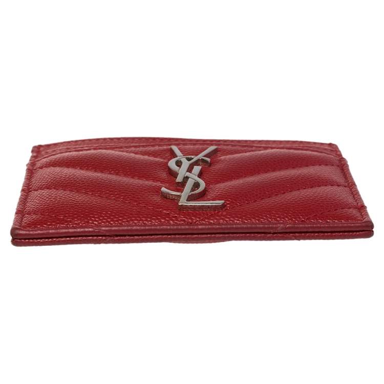 Pre Owned Saint Laurent Red Matelassé Leather Monogram Card Holder