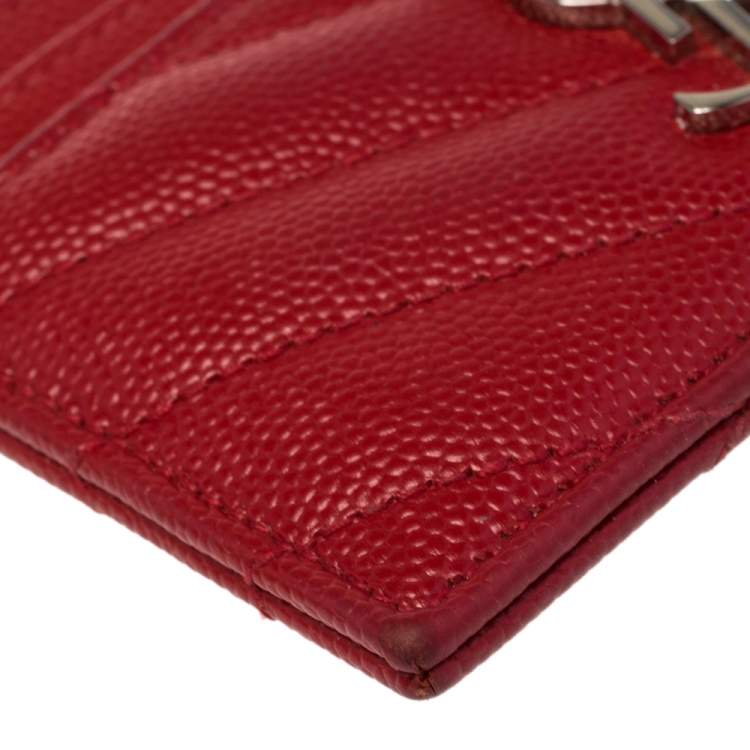 Pre Owned Saint Laurent Red Matelassé Leather Monogram Card Holder