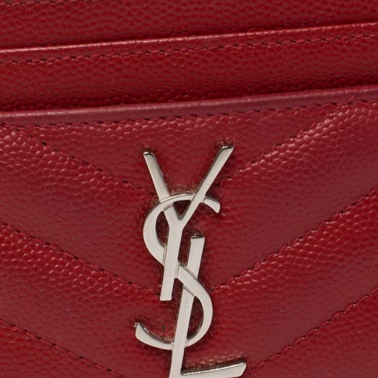 Pre Owned Saint Laurent Red Matelassé Leather Monogram Card Holder