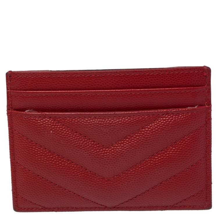 Pre Owned Saint Laurent Red Matelassé Leather Monogram Card Holder