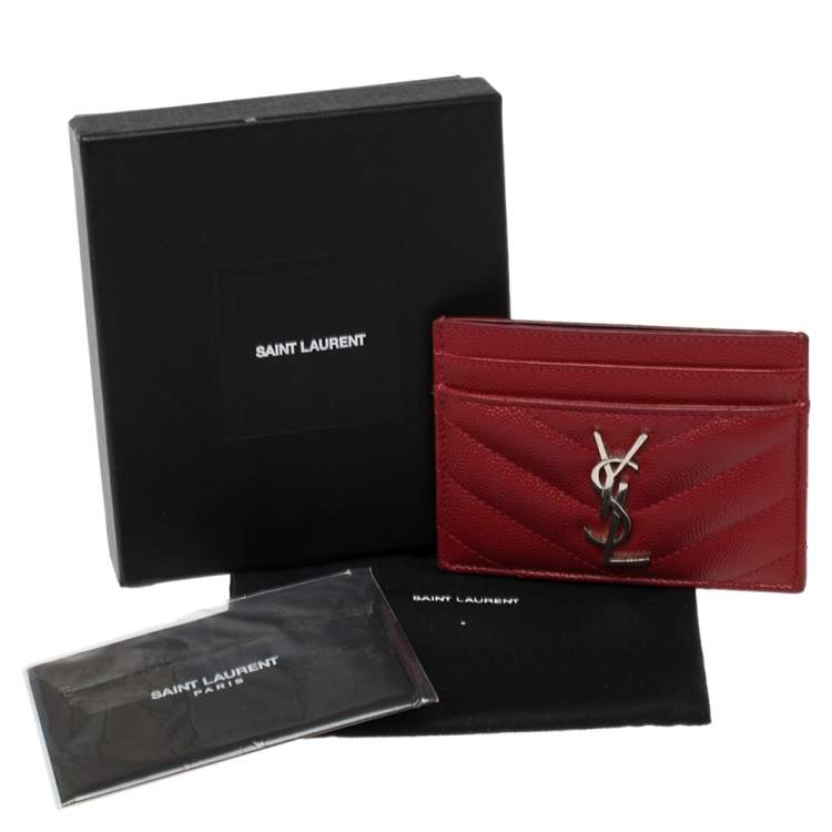 Pre Owned Saint Laurent Red Matelassé Leather Monogram Card Holder
