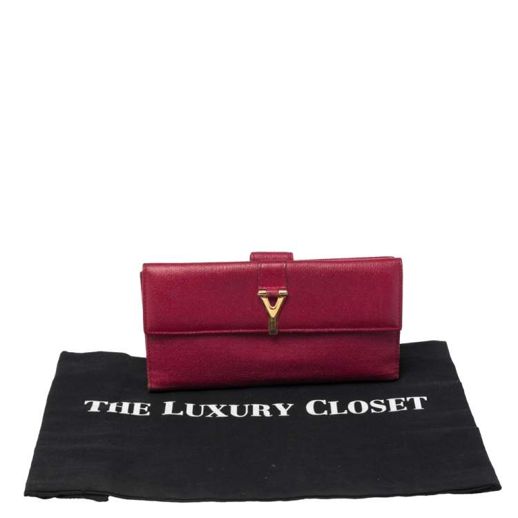 Pre Owned Yves Saint Laurent Magenta Leather Y Ligne Flap Continental Wallet