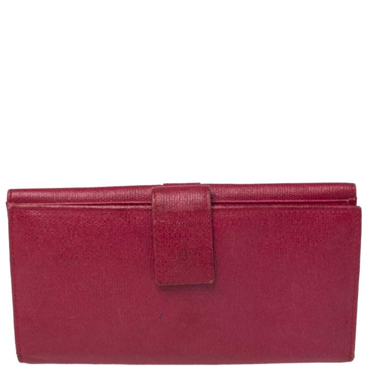 Pre Owned Yves Saint Laurent Magenta Leather Y Ligne Flap Continental Wallet