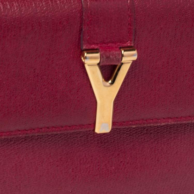 Pre Owned Yves Saint Laurent Magenta Leather Y Ligne Flap Continental Wallet