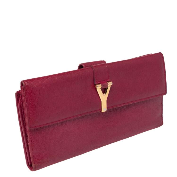 Pre Owned Yves Saint Laurent Magenta Leather Y Ligne Flap Continental Wallet