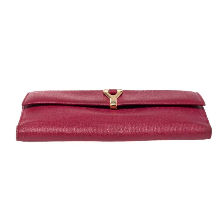 Pre Owned Yves Saint Laurent Magenta Leather Y Ligne Flap Continental Wallet