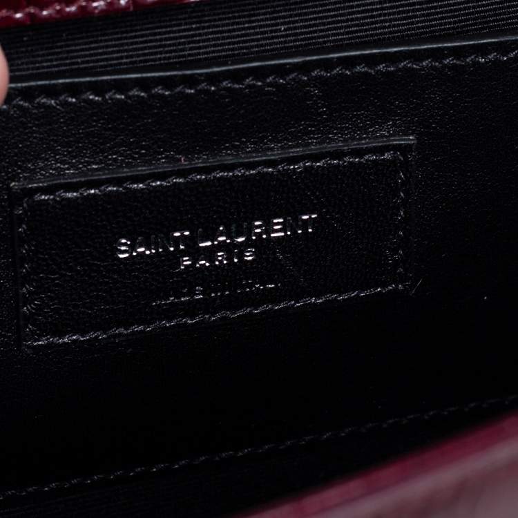 Pre Owned Saint Laurent Burgundy Croc Embossed Leather Medium Kate Tassel Shoulder Bag
