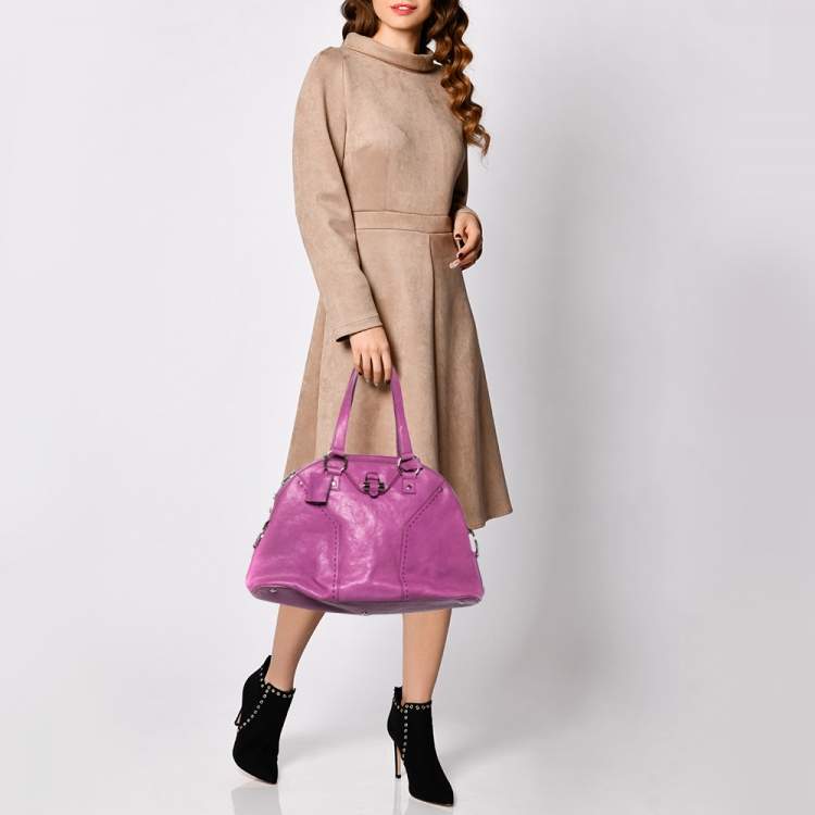Pre Owned Saint Laurent Purple Leather Medium Muse Satchel