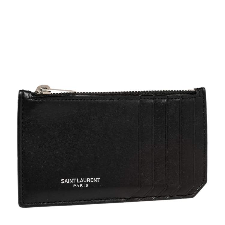 Pre Owned Saint Laurent Paris Black Leather Zip Card Holder