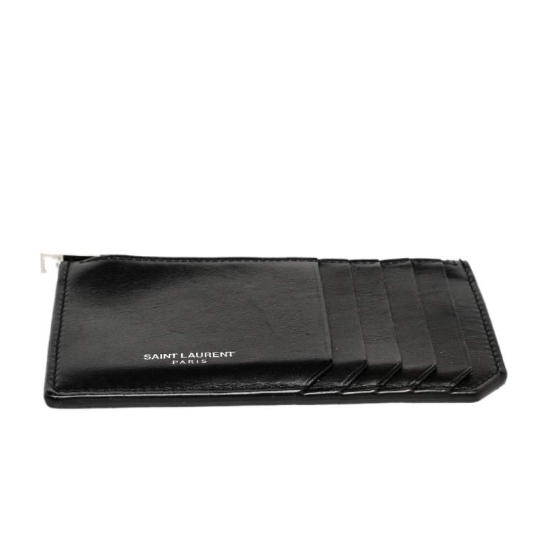 Pre Owned Saint Laurent Paris Black Leather Zip Card Holder