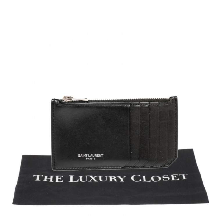 Pre Owned Saint Laurent Paris Black Leather Zip Card Holder