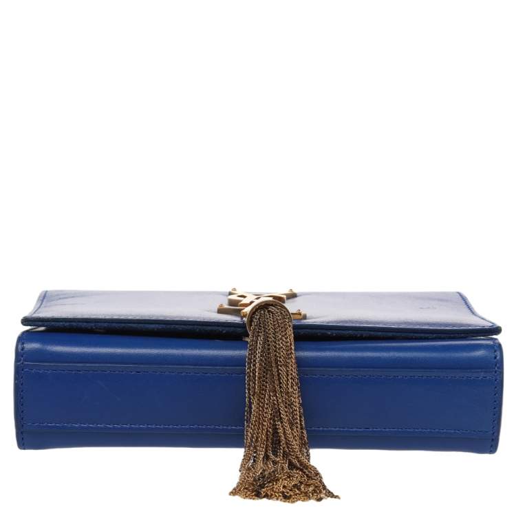 Pre Owned Saint Laurent Paris Blue Leather Small Kate Tassel Crossbody Bag