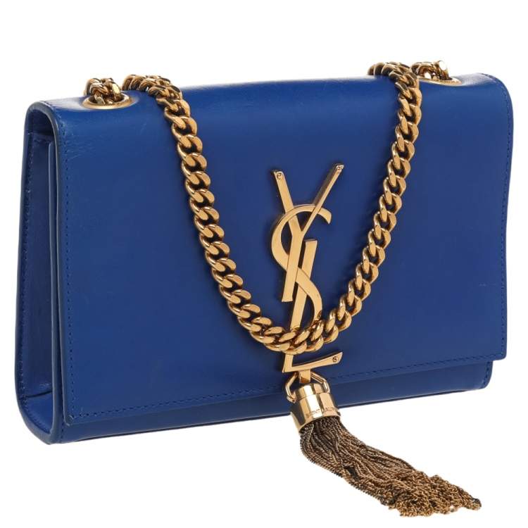 Pre Owned Saint Laurent Paris Blue Leather Small Kate Tassel Crossbody Bag
