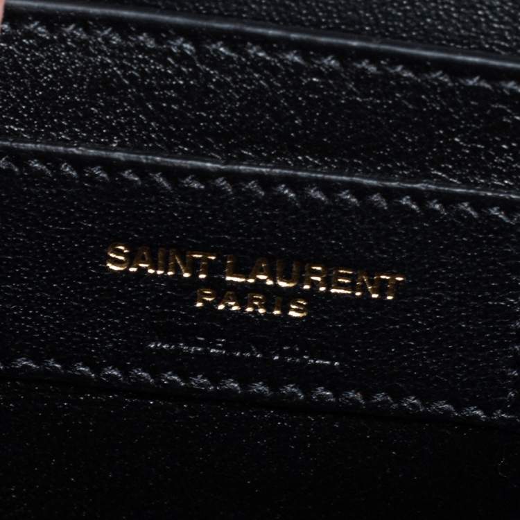 Pre Owned Saint Laurent Black Croc Embossed Patent Leather Medium Cassandra Top Handle Bag
