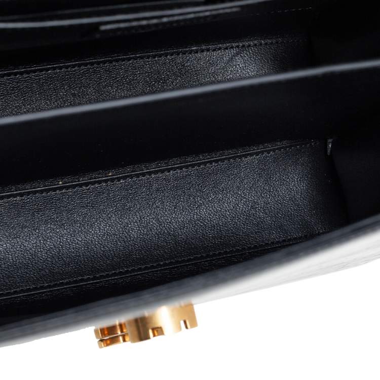 Pre Owned Saint Laurent Black Croc Embossed Patent Leather Medium Cassandra Top Handle Bag