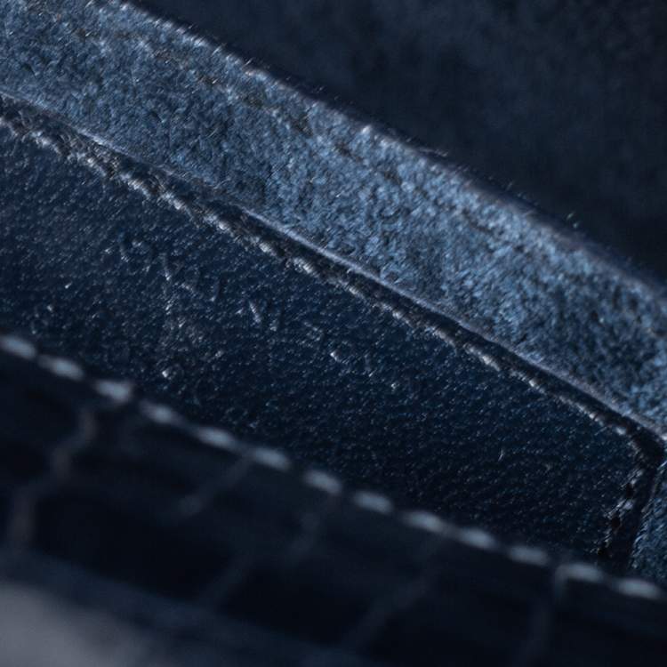 Pre Owned Saint Laurent Navy Blue Croc Embossed Leather Medium Sunset Shoulder Bag