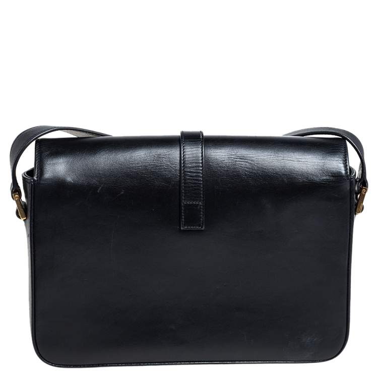 Pre Owned Saint Laurent Black Leather Medium Monogram Université Flap Shoulder Bag