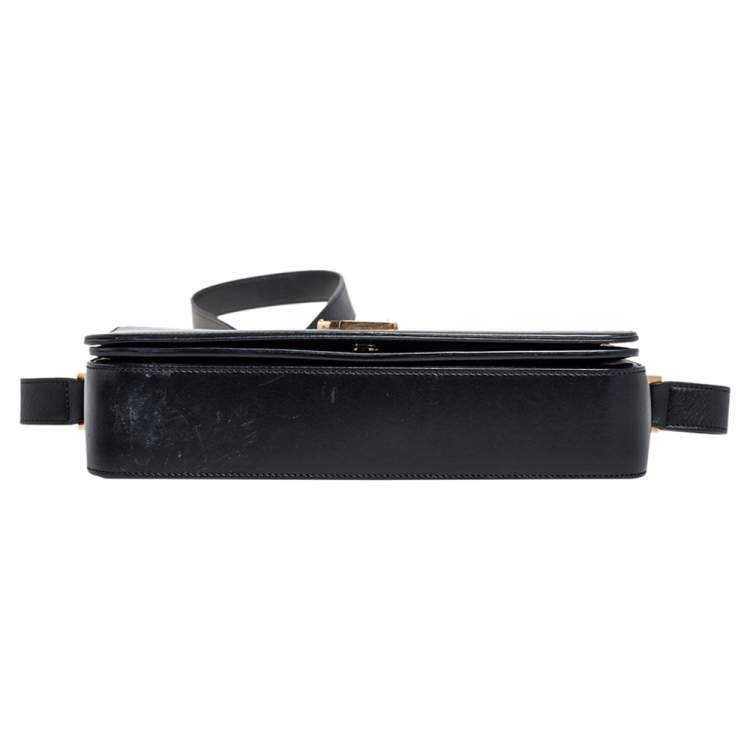 Pre Owned Saint Laurent Black Leather Medium Monogram Université Flap Shoulder Bag